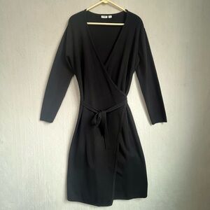 Cato Black Wrap Midi Knit Dress Sz M